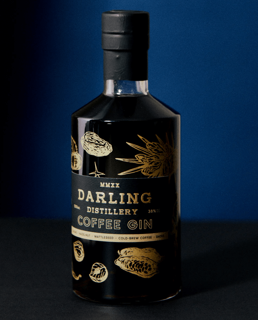 Darling Coffee Gin against dark background