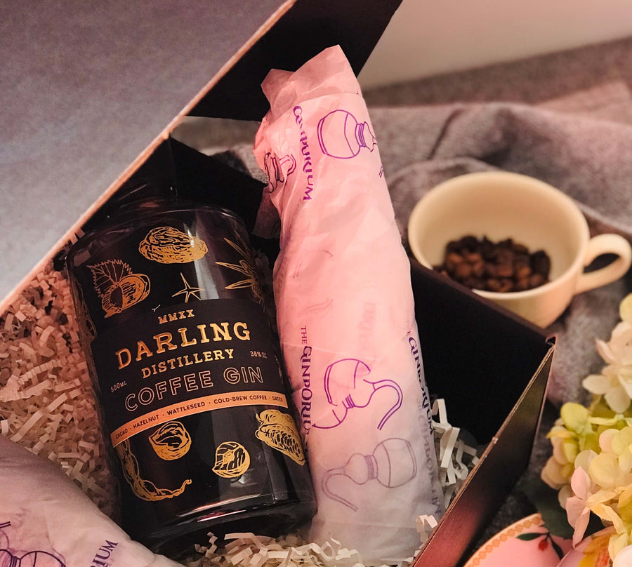 Darling Distillery Coffee Gin with wrapped up tonics in box