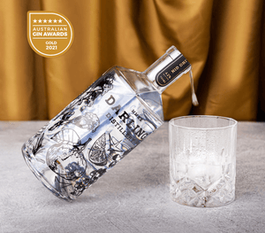 Darling Gin drop over iced glass tumbler