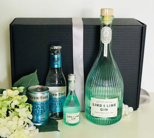 Lind & Lime Gin and Fever-Tree Mediterranean tonics in front of box